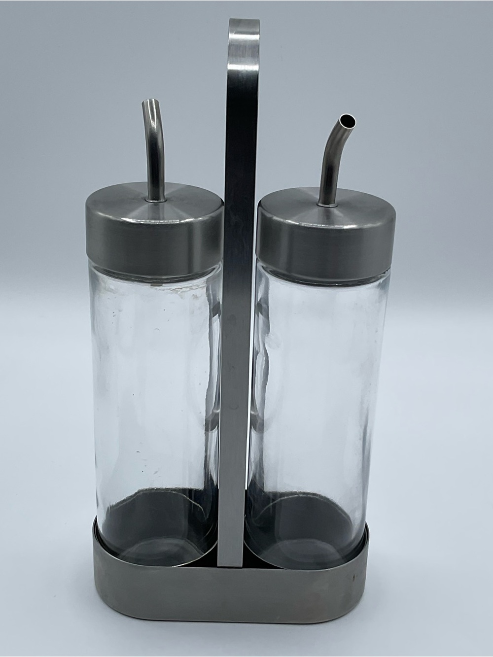IKEA ORTFYLLD Oil Vinegar Cruet Set Glass Stainless Steel Bottles Caddy